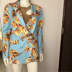 Floral Women's Blazer - Blue and Yellow